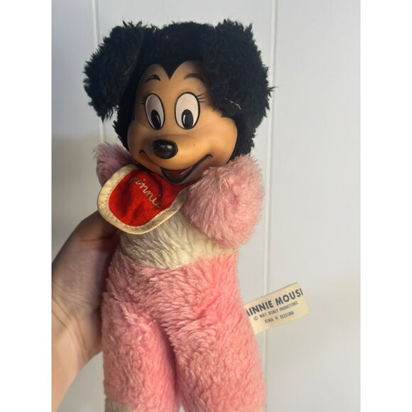 VTG 1950s Minnie Mouse Plush Doll Walt Disney Productions 10" Body Rubber Face - Picture 2 of 6
